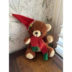 VINTAGE 1985 LTD CHRISTMAS TEDDY BEAR STUFFED ANIMAL PLUSH.